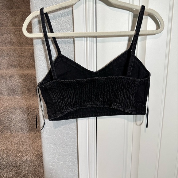 ZARA RHINESTONE DENIM CUT OUT GRAY CROP TOP - Picture 7 of 9